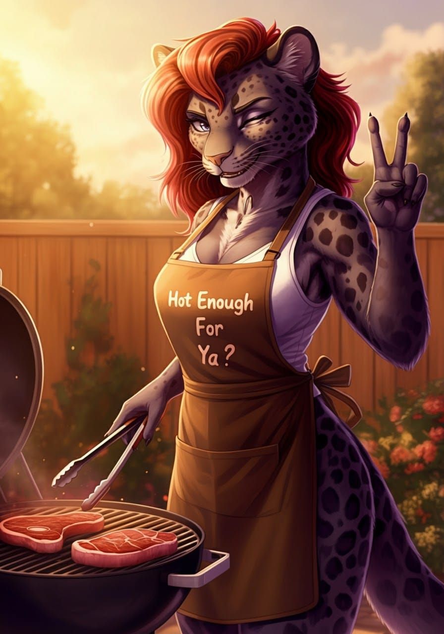 Anthropomorphic Panther BBQ in Anime Style