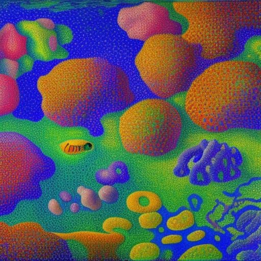 Colorful Coral Reef in Pointillism Style