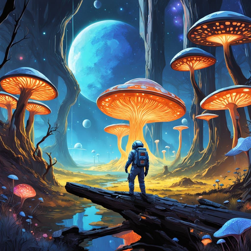 Bioluminescent Flora Discovery on Alien Planet, Digital Art