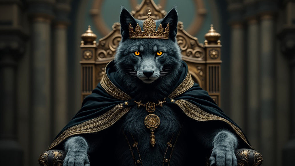 Regal Wolf Cat King in Mystical Biomechanical Realm