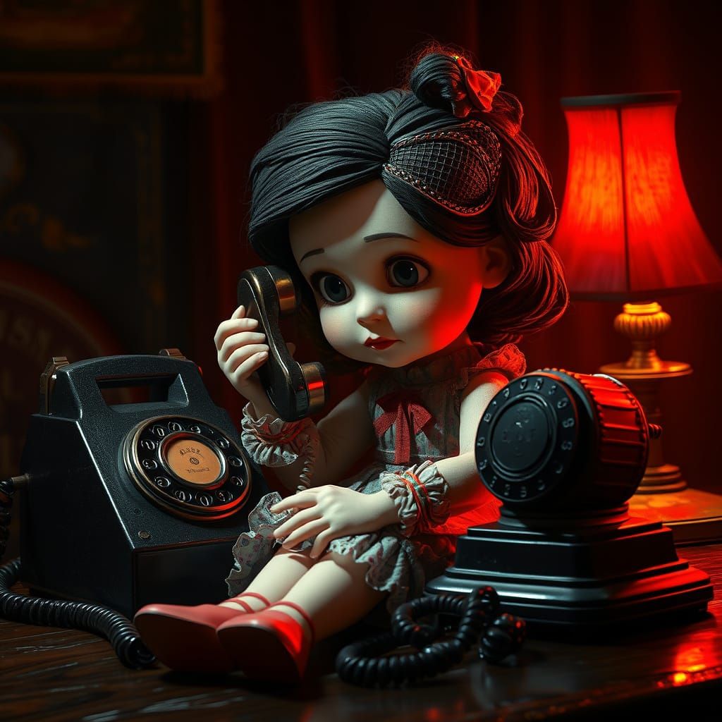 Noir Fantasy Doll in Gritty Book Art Style