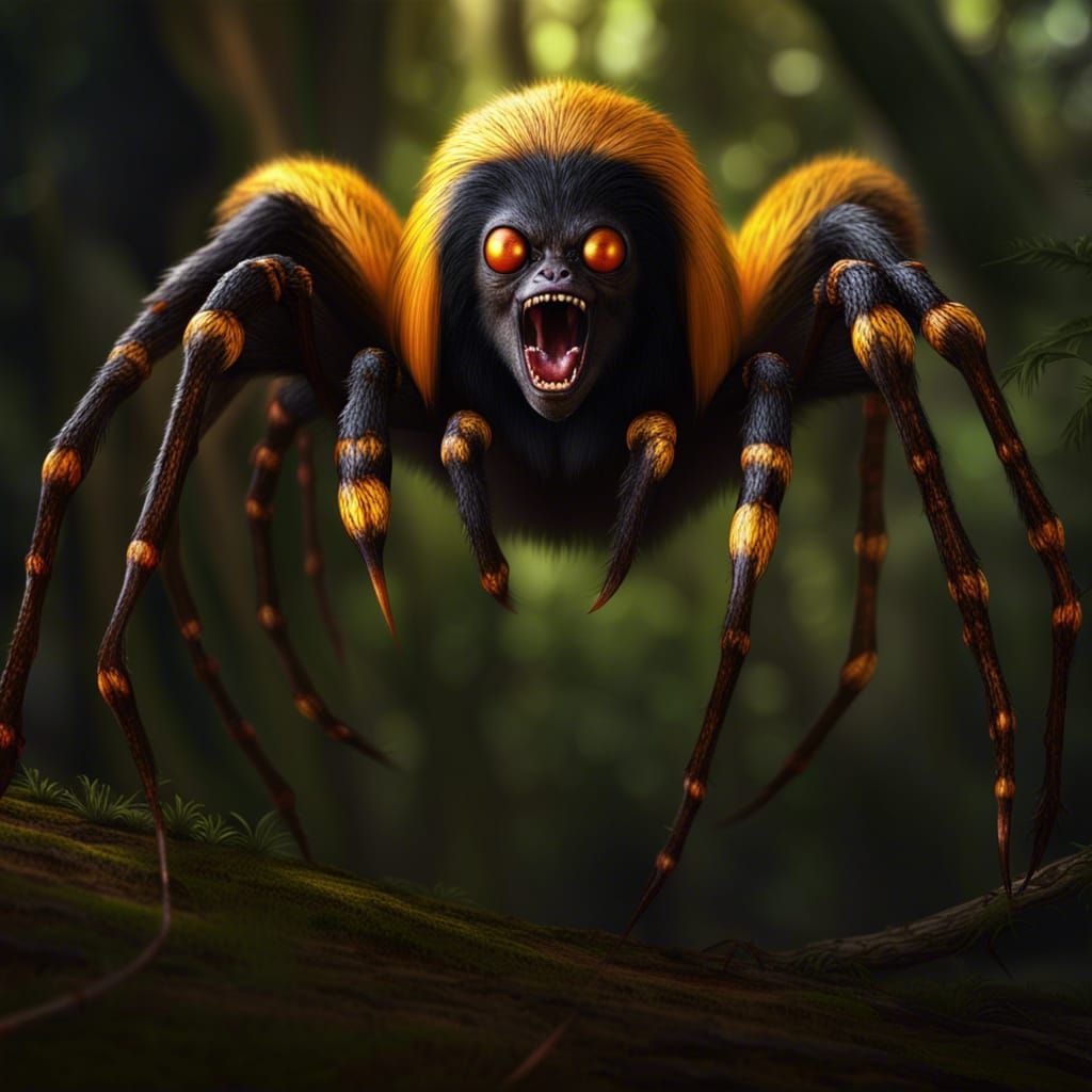 Surprised Skunk Ape and Golden Spider, Detailed Painting