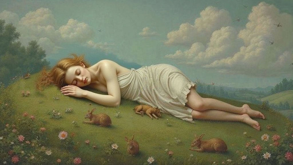 Giantess Slumbers Amidst Whimsical Nature