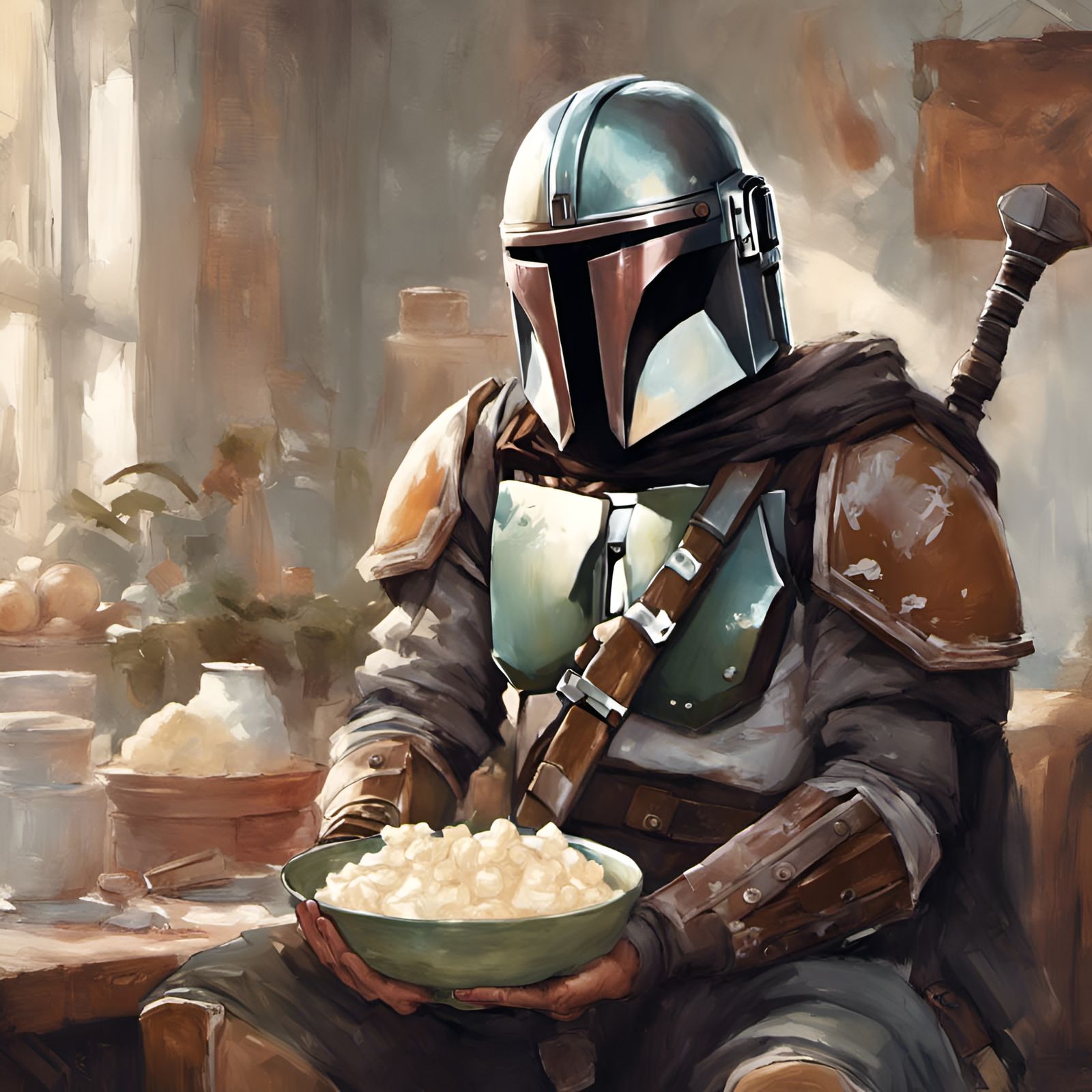 Mandalorian Portrait with Cottage Cheese, Digital Illustrati...