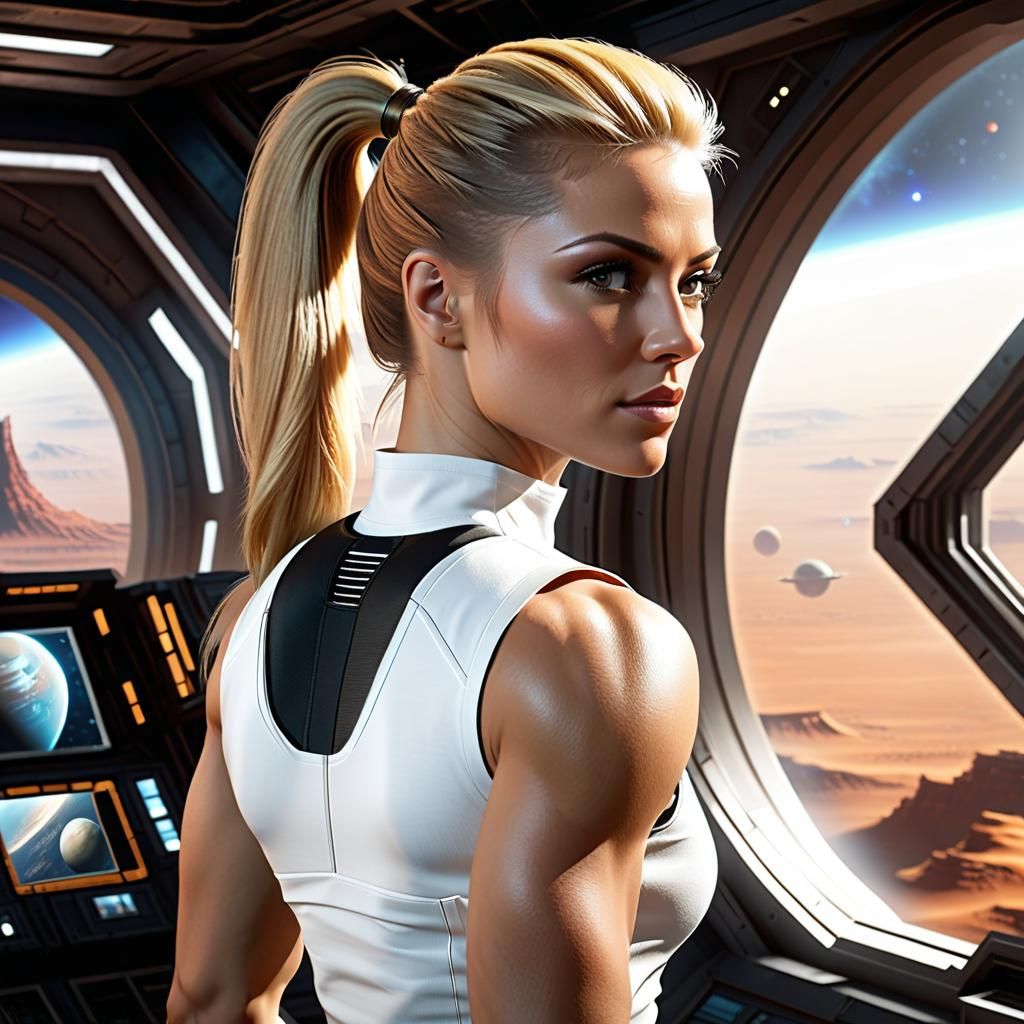 Sonya Blade exploring Mars on a spaceship
