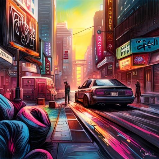 Cyberpunk Graffiti Art in Spray Paint Style