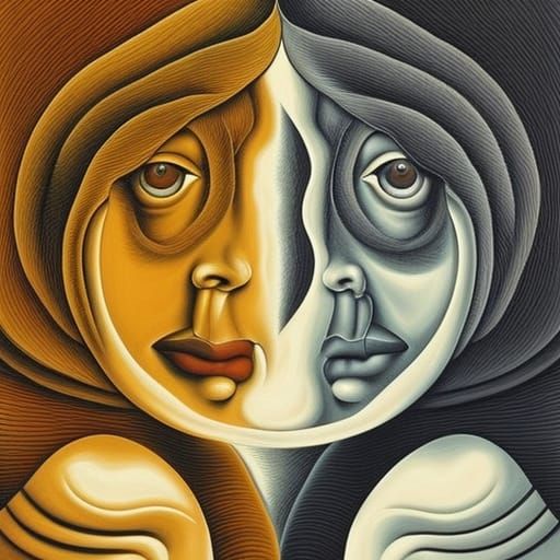 Yin Yang Split Portrait in Surrealist Style