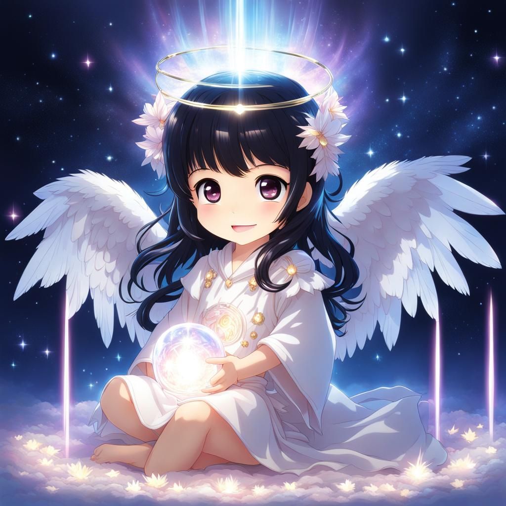 Chibi Smiling Angel Girl in Dreamcore Style