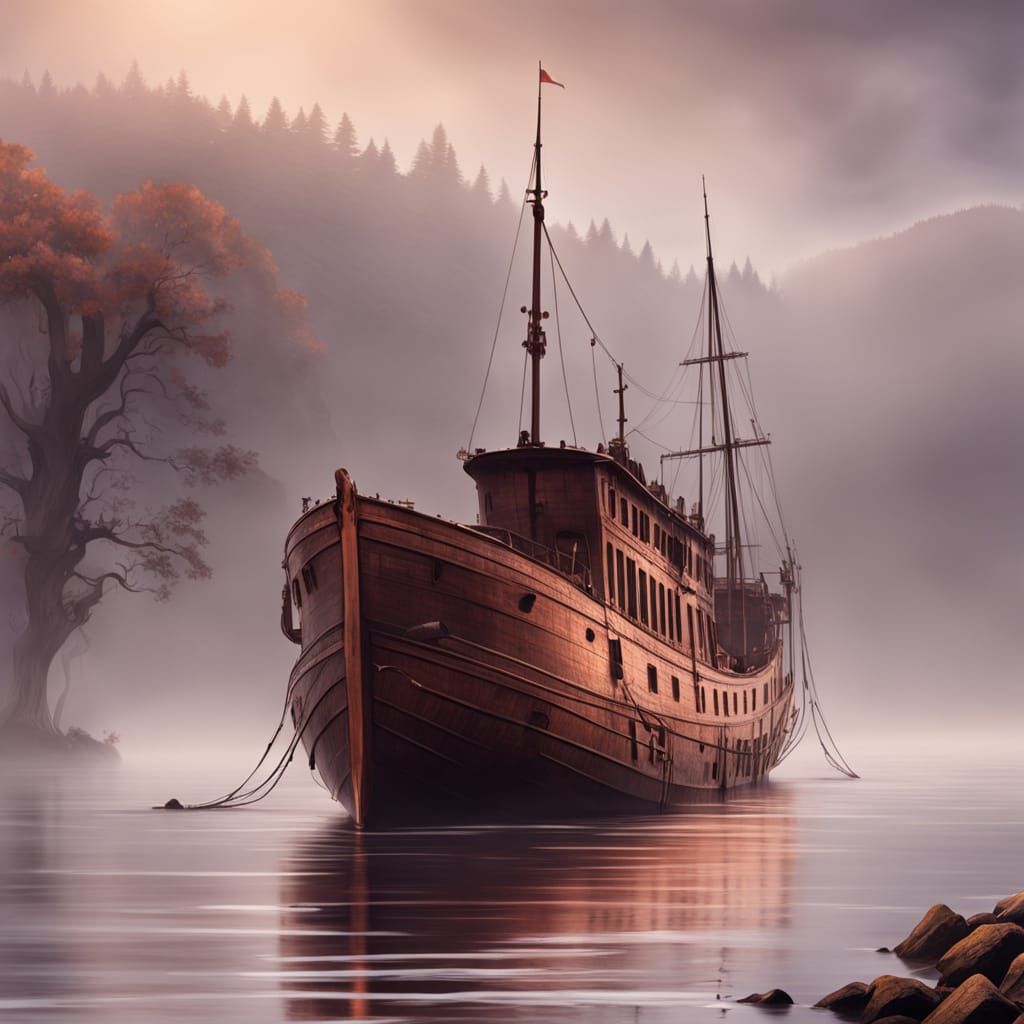 Ethereal Ferry Emerges on Misty Lake Windermere