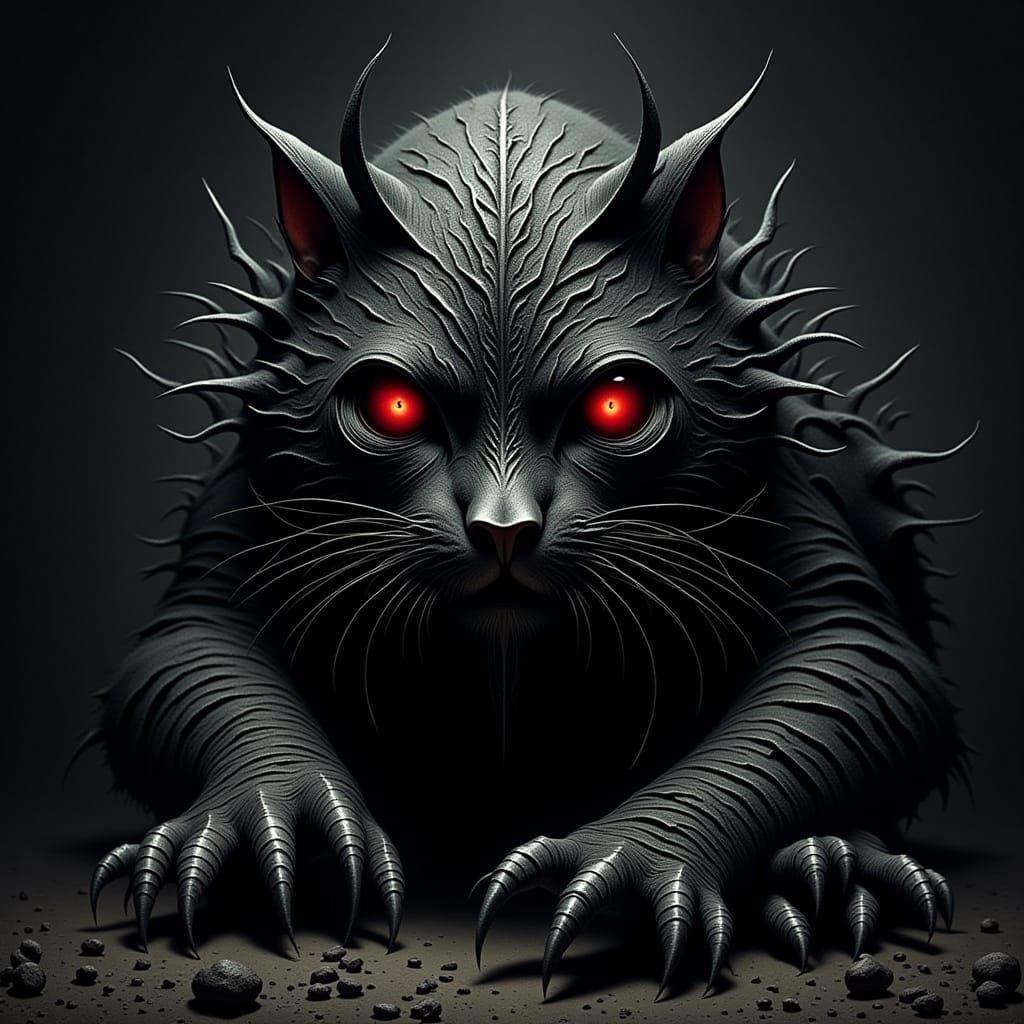 Terrifying Horror Cat in Biomechanical Surreal Style