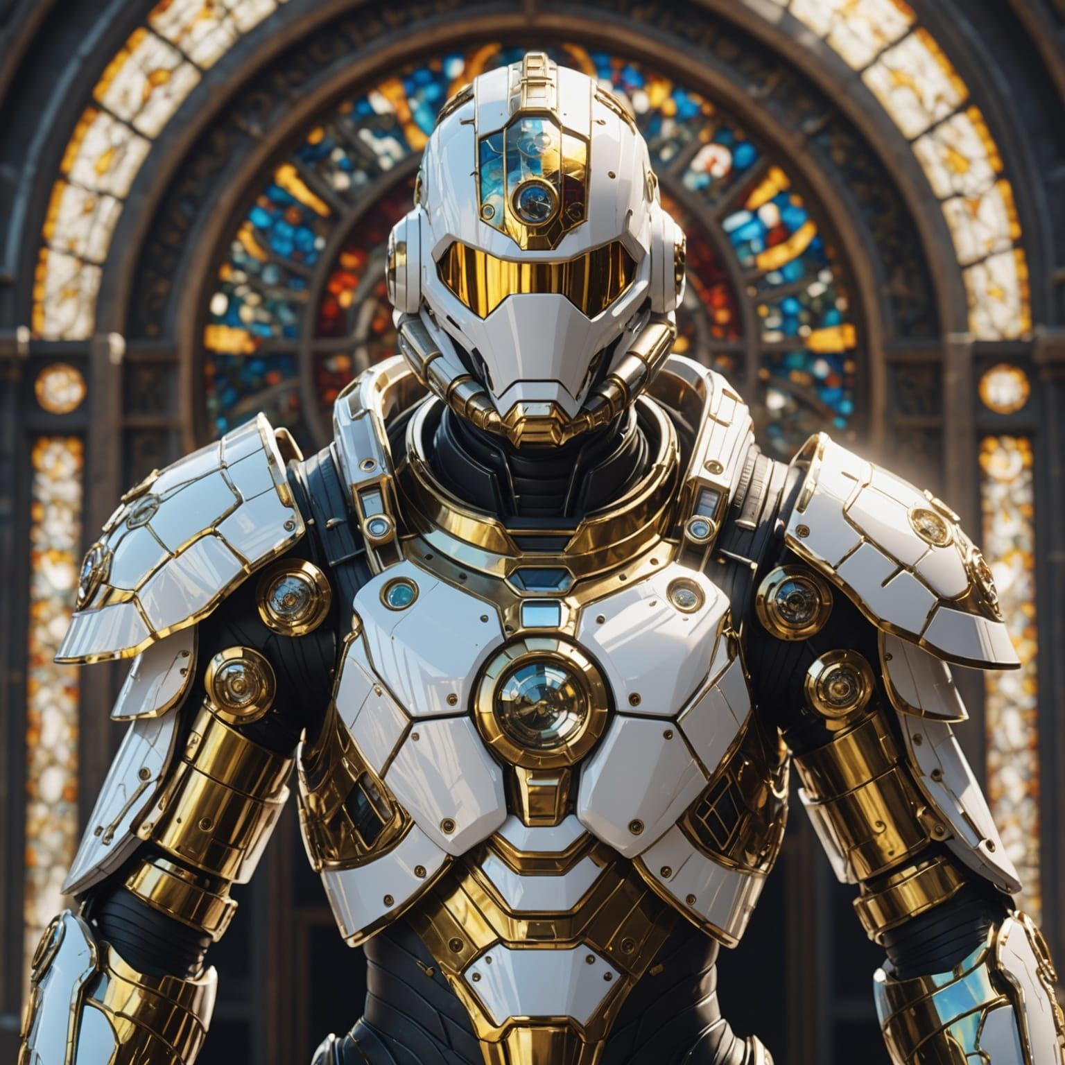 Biomechanical Astronaut in Stained Glass Armor