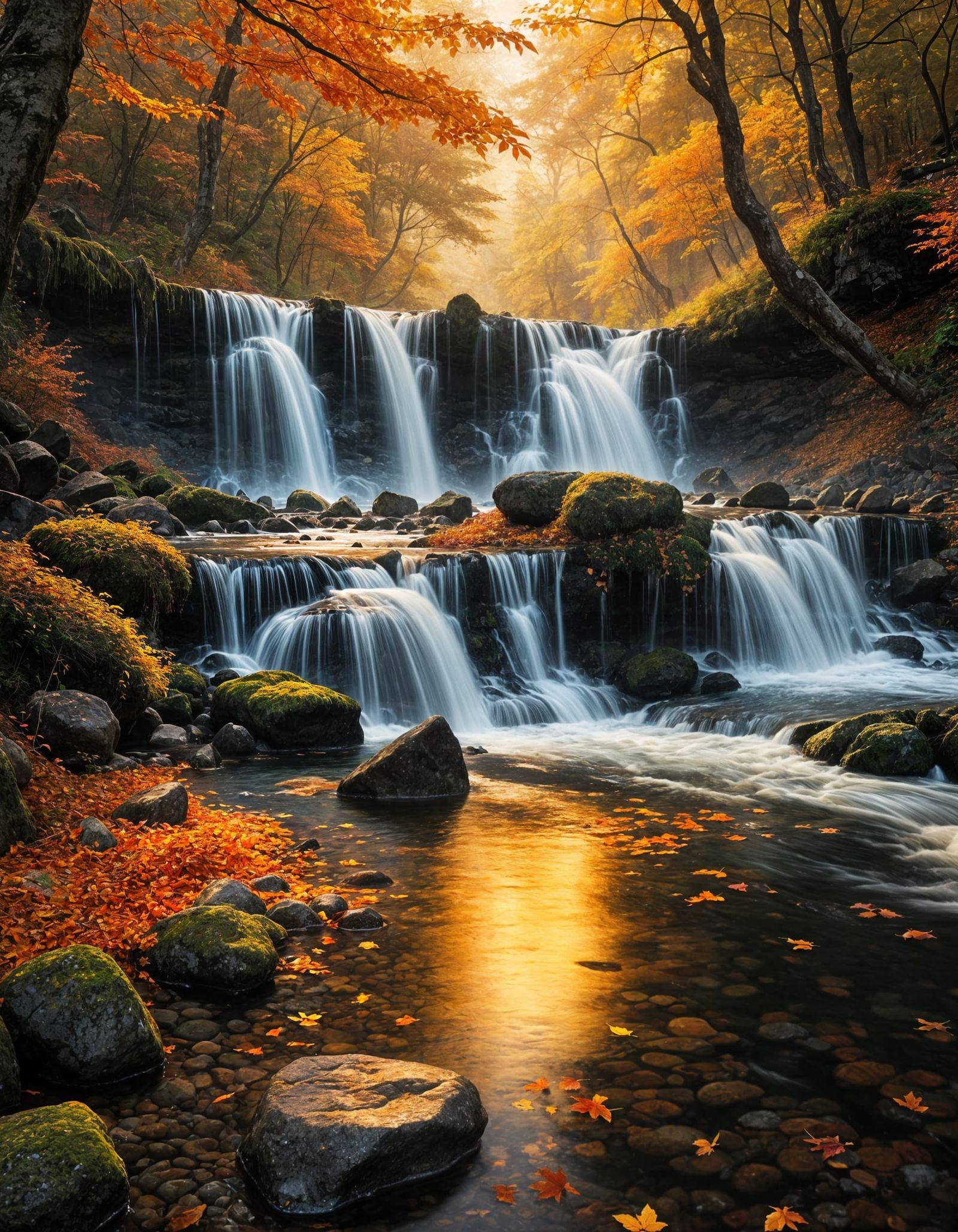 Golden Autumn Waterfall Serenity