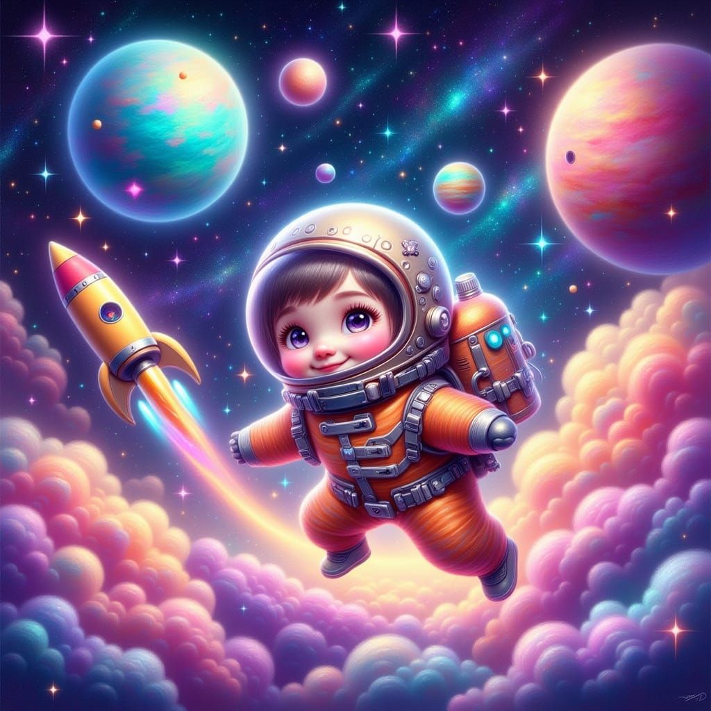 Children in Space Suits Among Smiling Stars