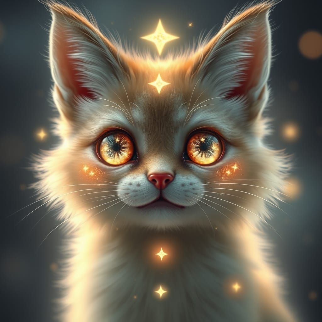 Mystical Cat Spirit with Sparkling Star Eyes