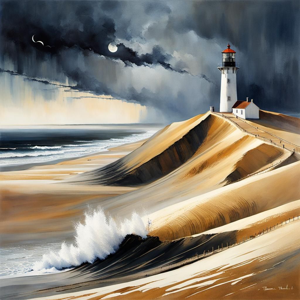 Lighthouse on Stormy Dune in Detailed Digital Painting