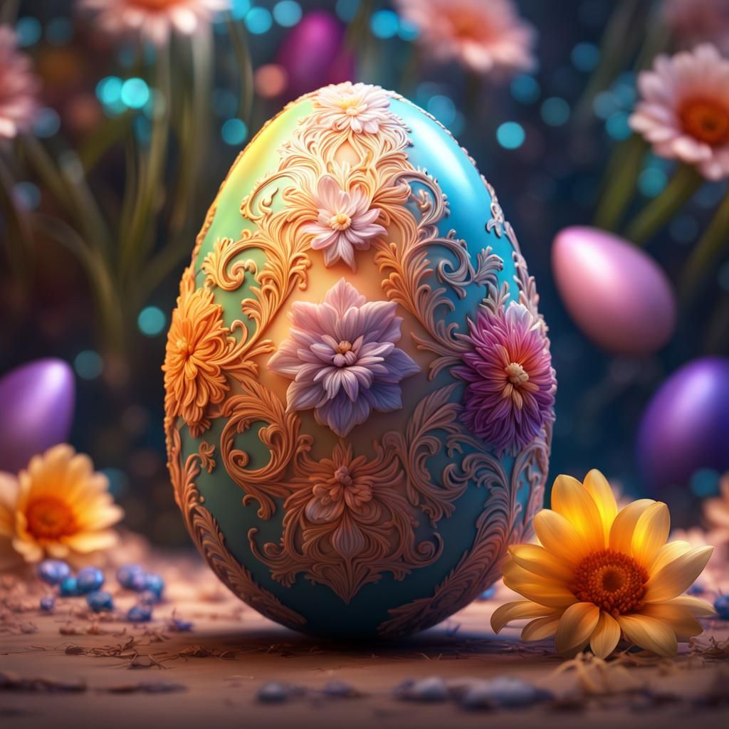 Ornate Easter Egg with Porcelain Flowers