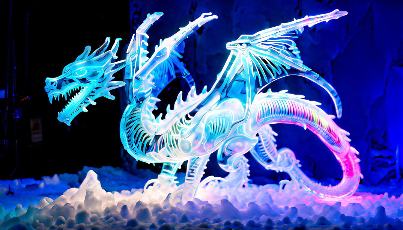 Neon Ice Dragon Sculpture from Alaska