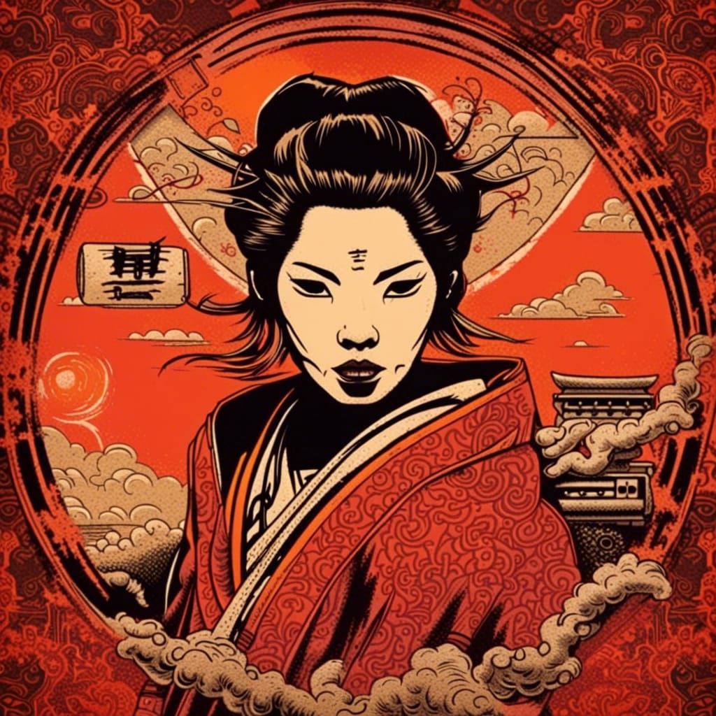 Dark Samurai Pop Art in Horror Style