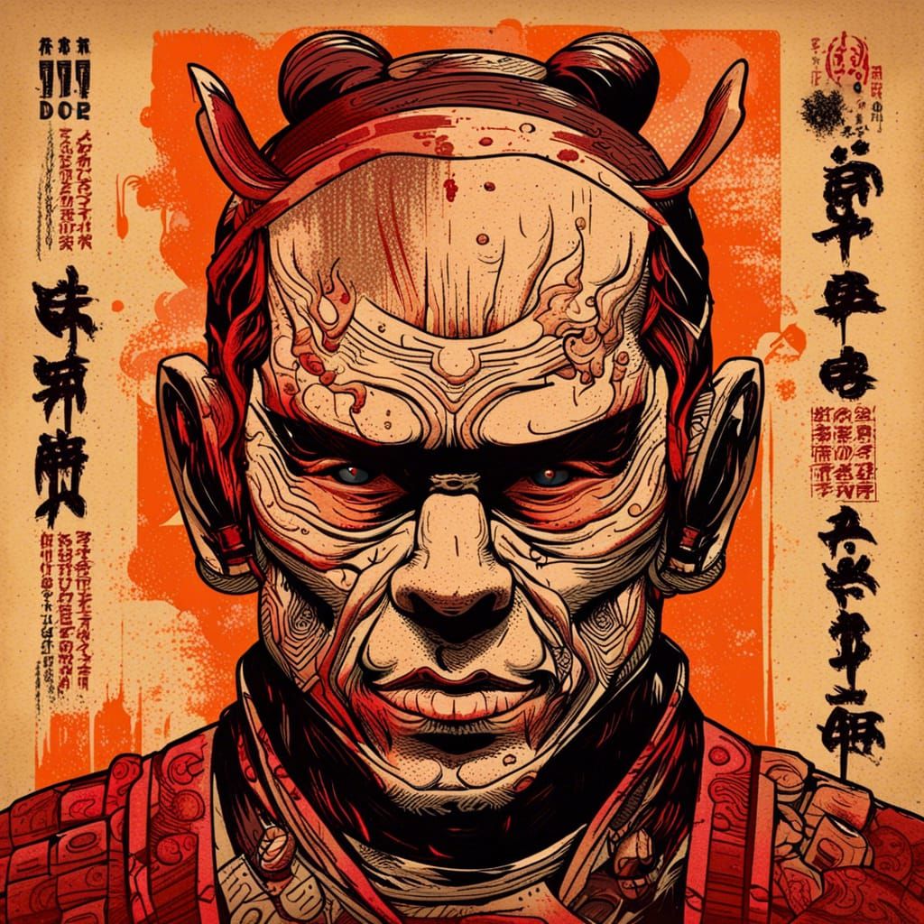 Samurai Horror Pop Art in Dark Ancient Style