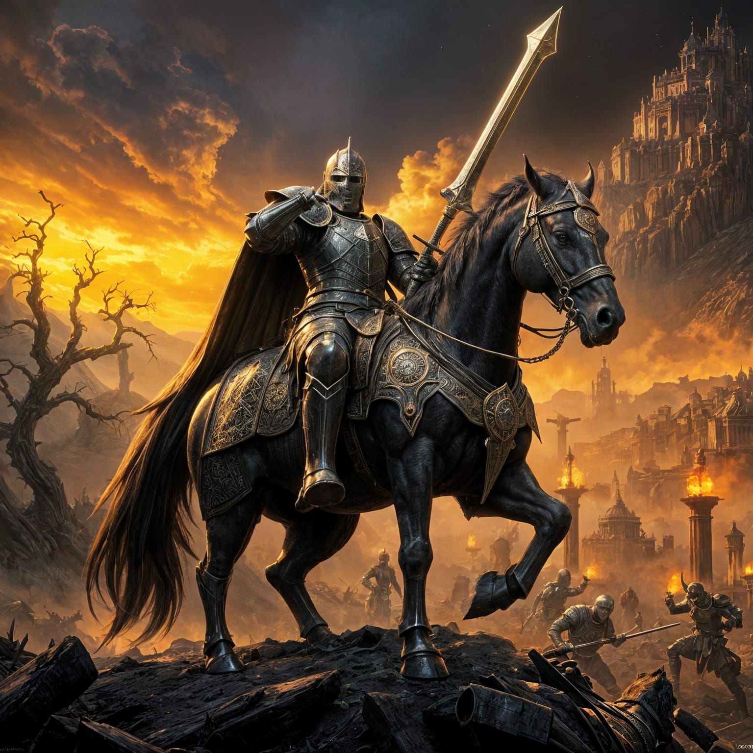 Gothic Knight Triumphs Over Dark Fantasy Battlefield