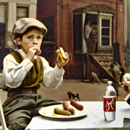 Boy Eating Hot Dog in New York, 8-bit Style