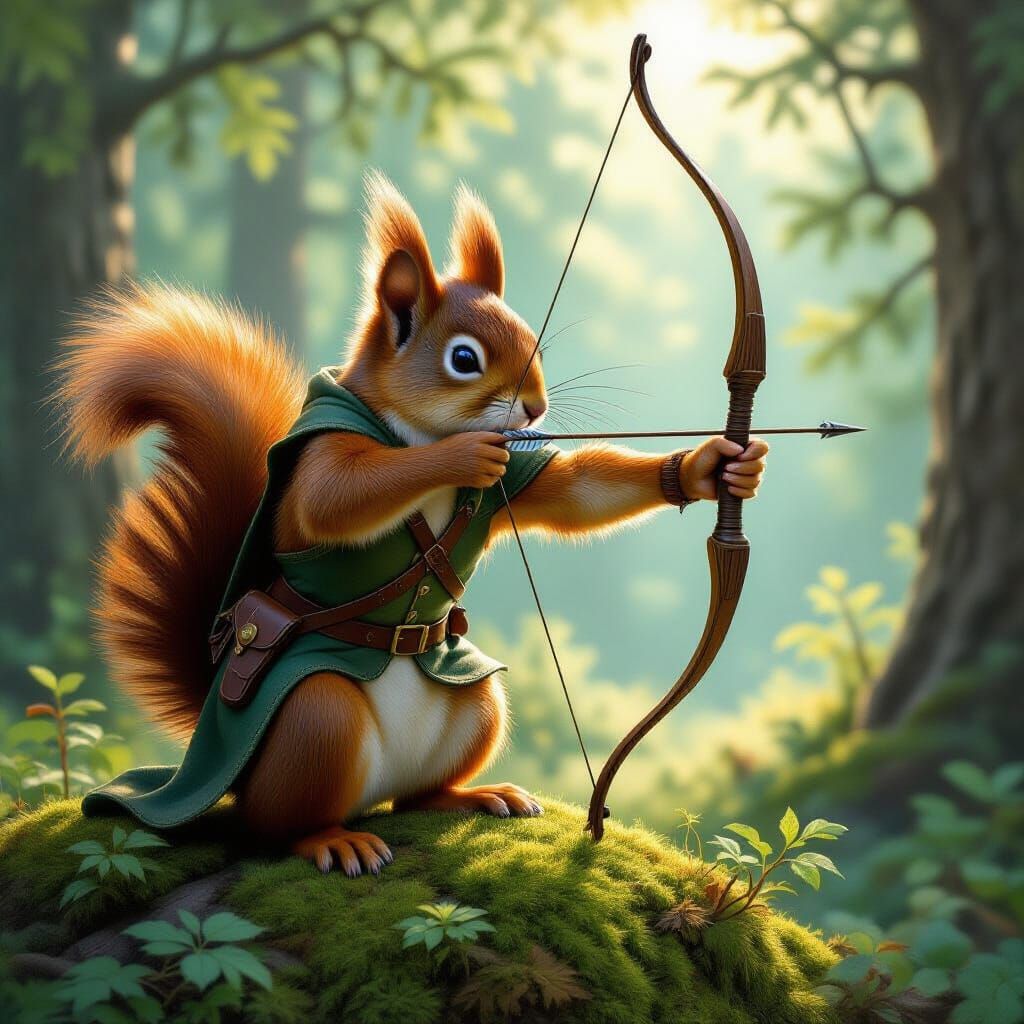 Red Squirrel Archer in Enchanted Forest Illustration