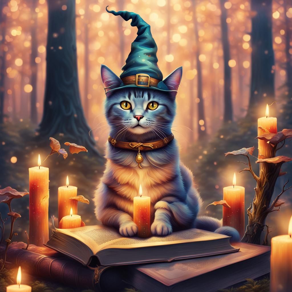 Enchanting Cat Witch in Mystical Forest