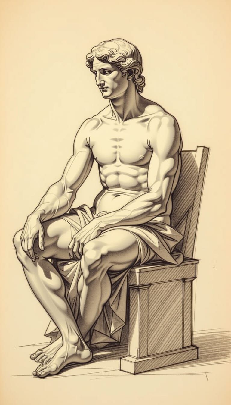 Classical Graphite Study of Seated Figure