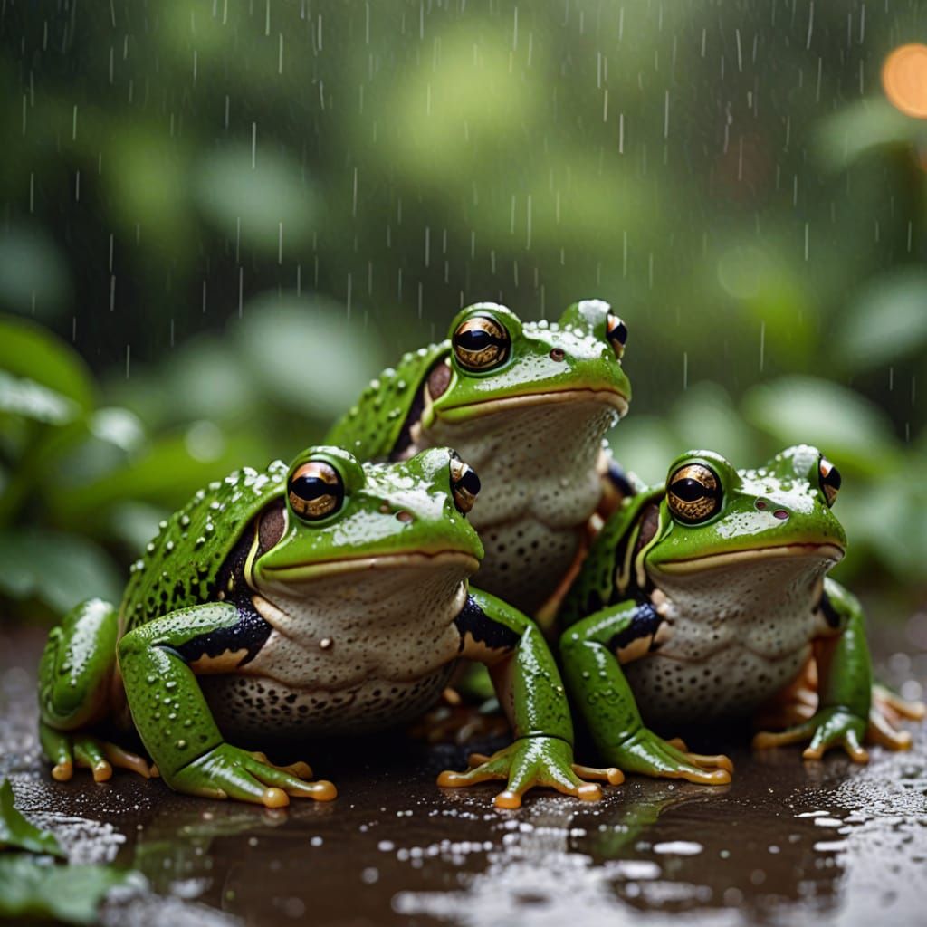 Surprised Frogs in Heavy Rain: Professional Photography