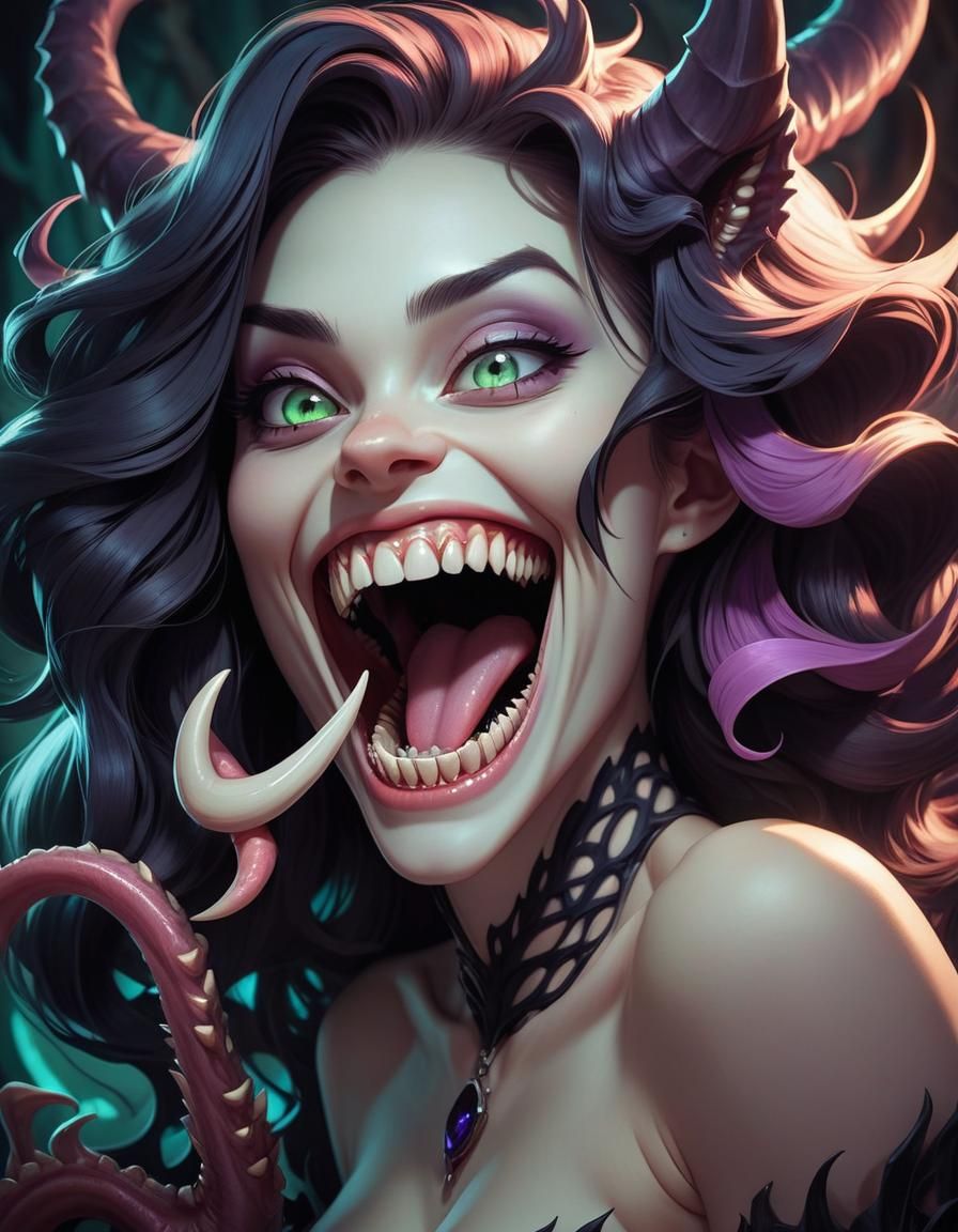 Demonic Anime Portrait with Mischievous Smile