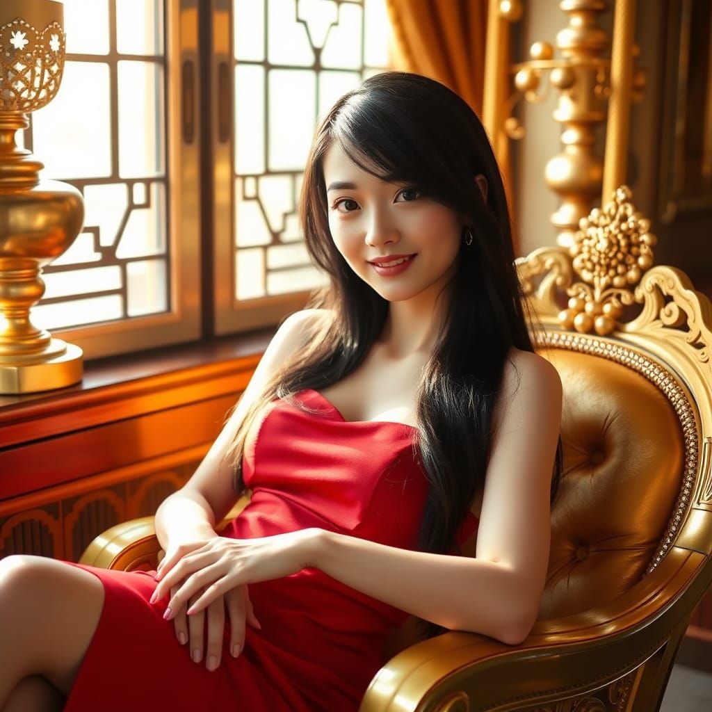 Japanese Girl in Gold Room
