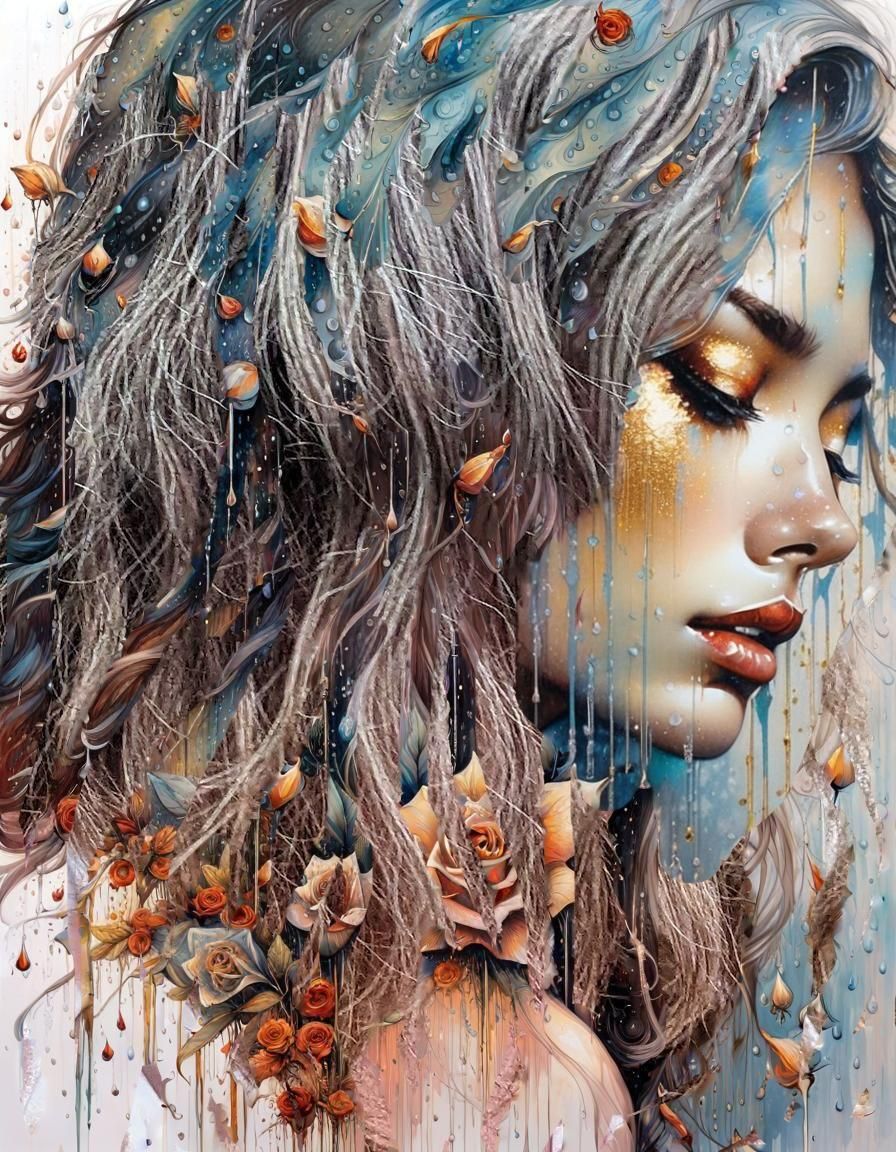 Rainy Portrait in Watercolor and Ink Style