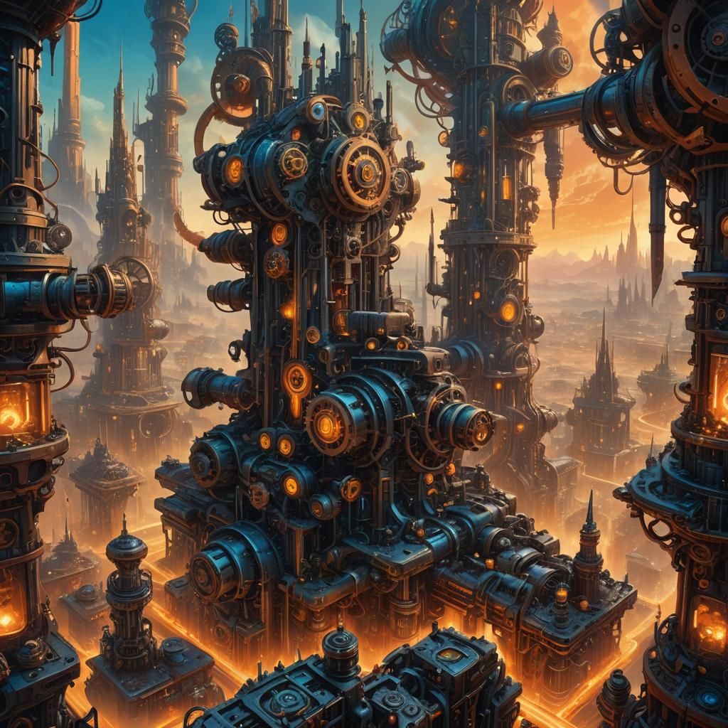Surreal Machine Metropolis in Fantasy Concept Art