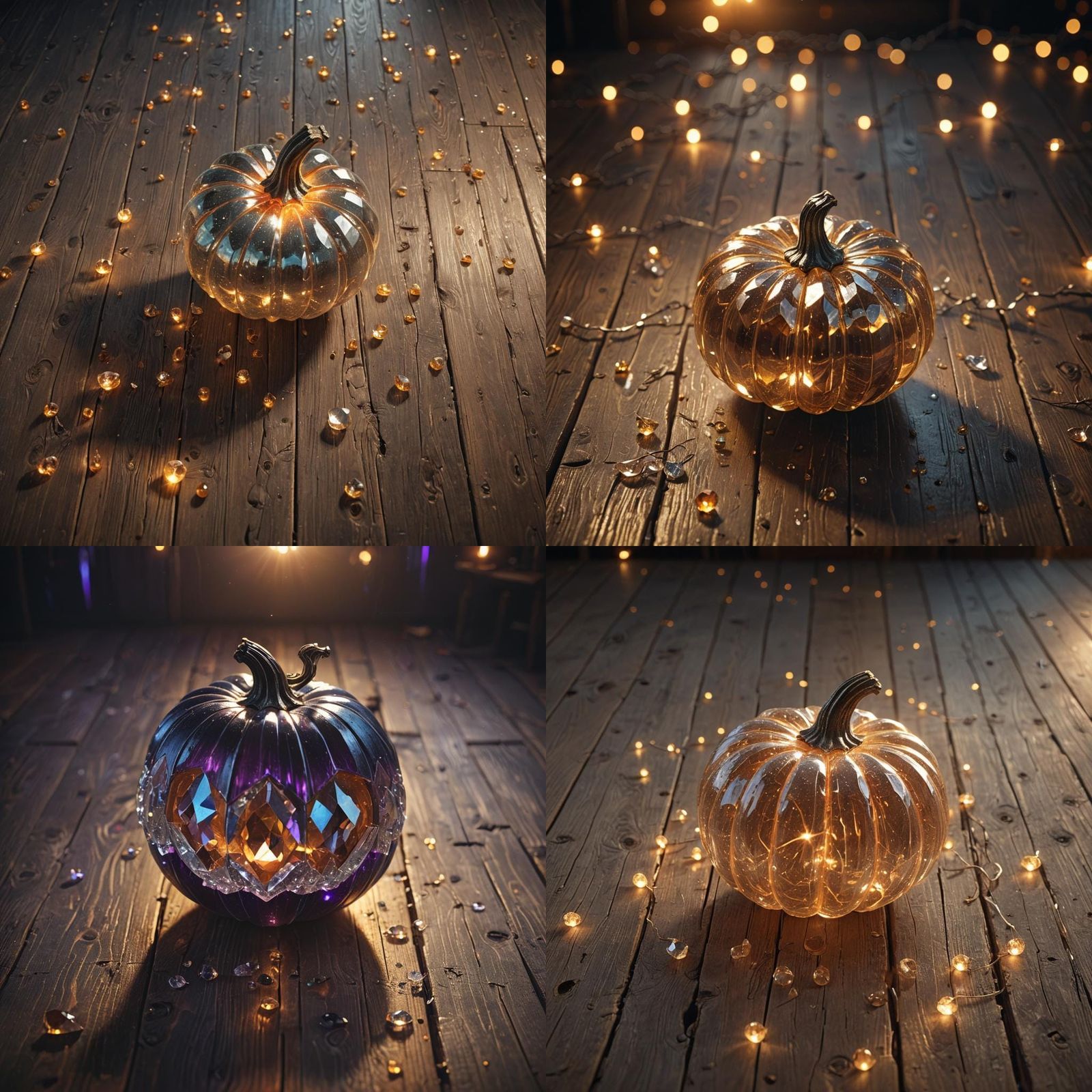 Crystal Pumpkin Jewel on Weathered Wood Table