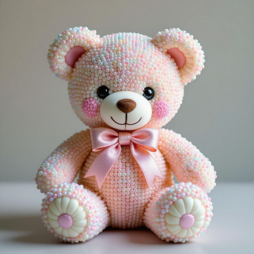 Beaded Teddy Bear Sculpture in Playful Style