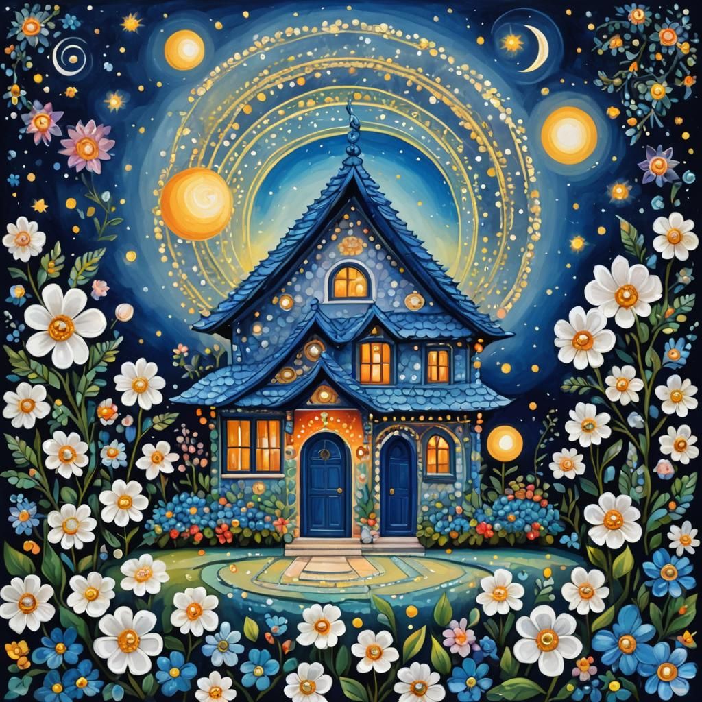 Pearl Cottage in Geometric Gouache Style