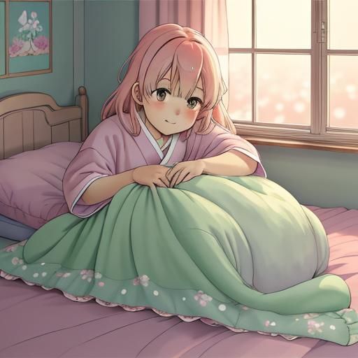 Teddy Bear in Cozy Bedroom: Anime Key Visual