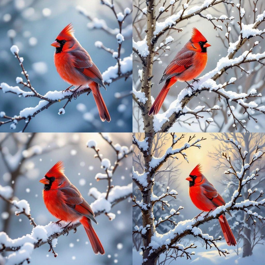 Vibrant Cardinal Perched on Snowy Tree Branch