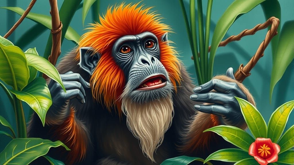Vibrant Uakari Portrait in Painterly Style