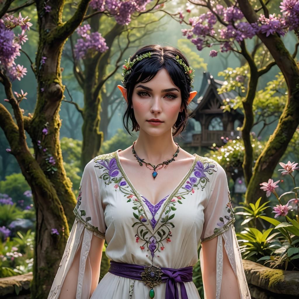 Anime Elf Portrait with Floral Dress