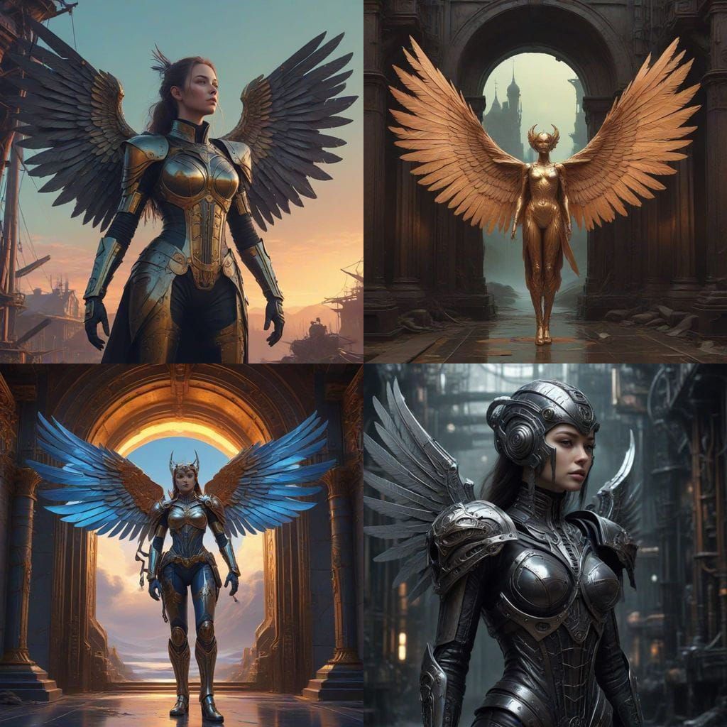 Viking Steampunk Goddesses with Chrome Wings