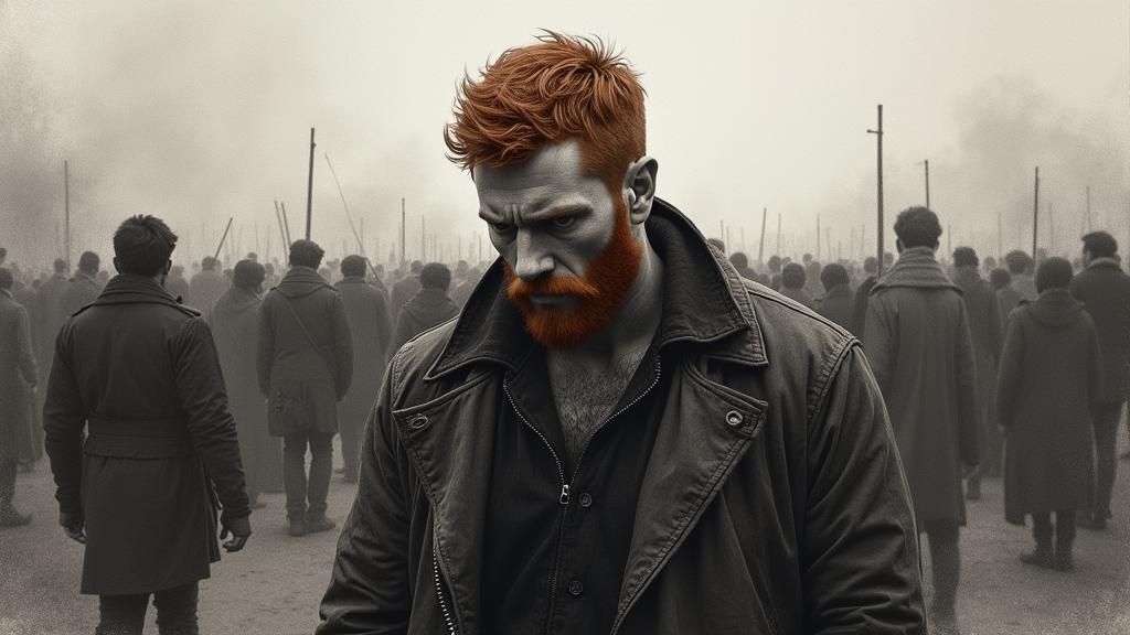 Detailed Charcoal Drawing of a Lonely Young Man