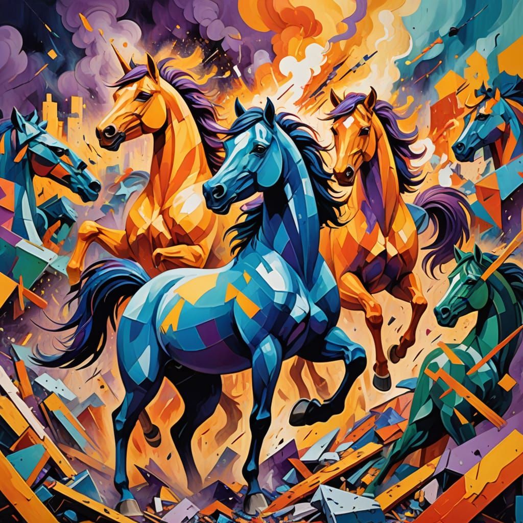 Fauvist Chaos: Horses in Turmoil