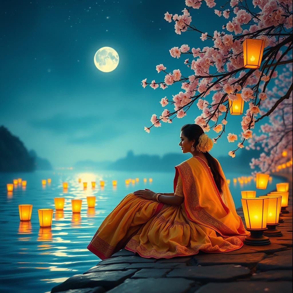 Vintage Indian Couple by River in Bollywood Style