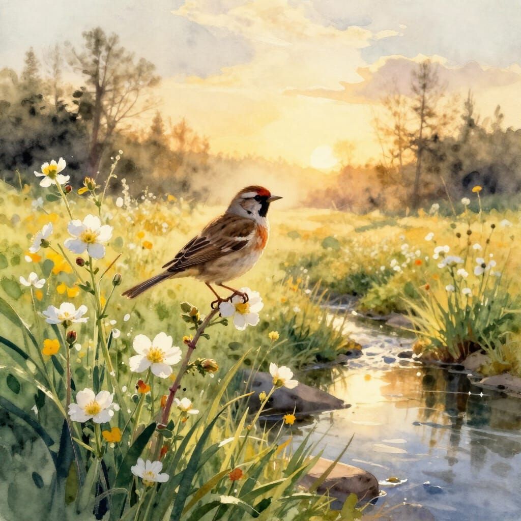 Ethereal Songbird by Tranquil Stream in Golden Hour