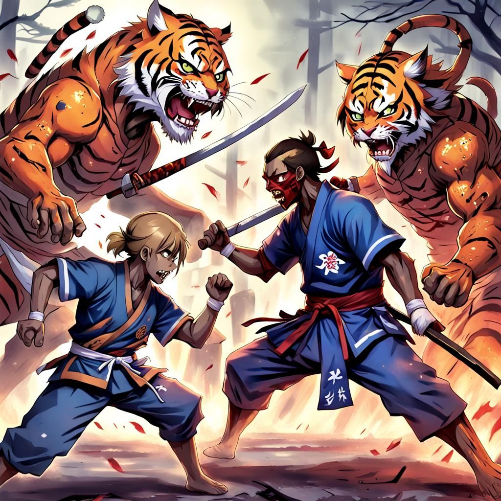 Zombie Samurai Jackie Robinson vs Ninja Tiger Demons