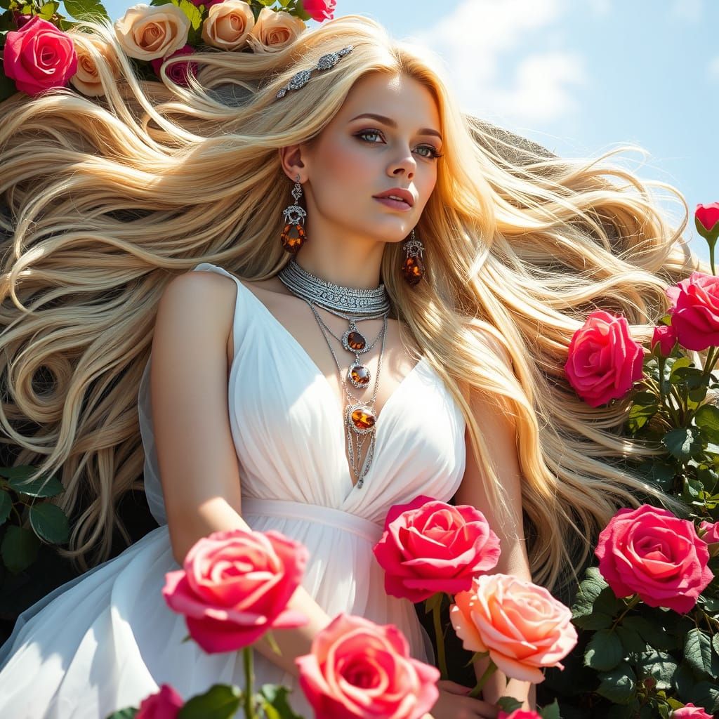 Goddess in a Rose Garden, a Cyberpunk Goddess Portrait