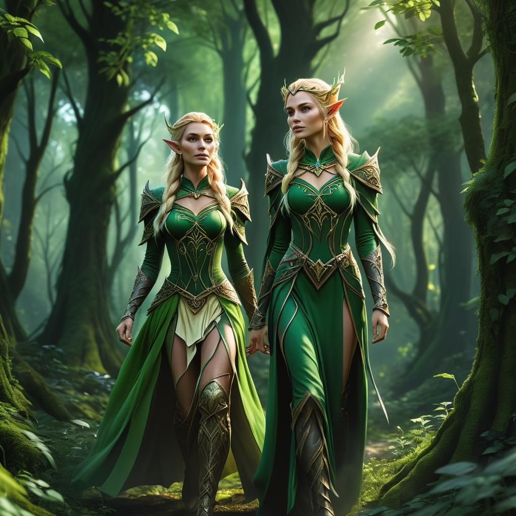 Blond Elf Queen in Forest, Fantasy Concept Art