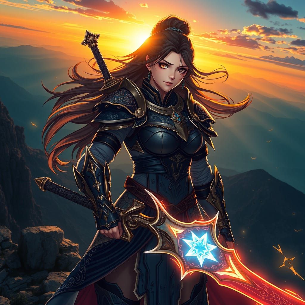 Elegant Anime Warrior Radiates Unwavering Resolve