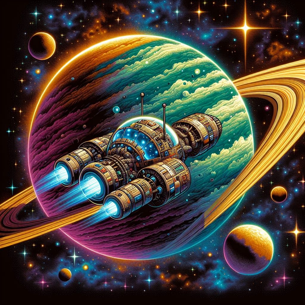 Vibrant Gas Giant Planet in Epic Anime-Inspired Sci-Fi Scene